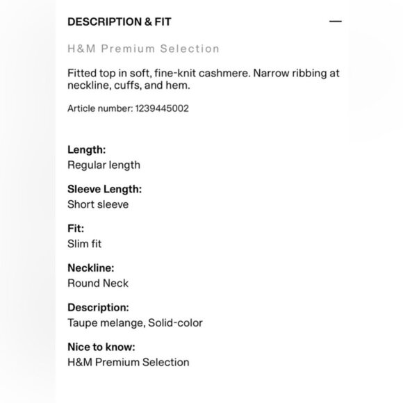 ✨H&M ✨Premium Selection Cashmere Top Taupe S - Picture 8 of 9